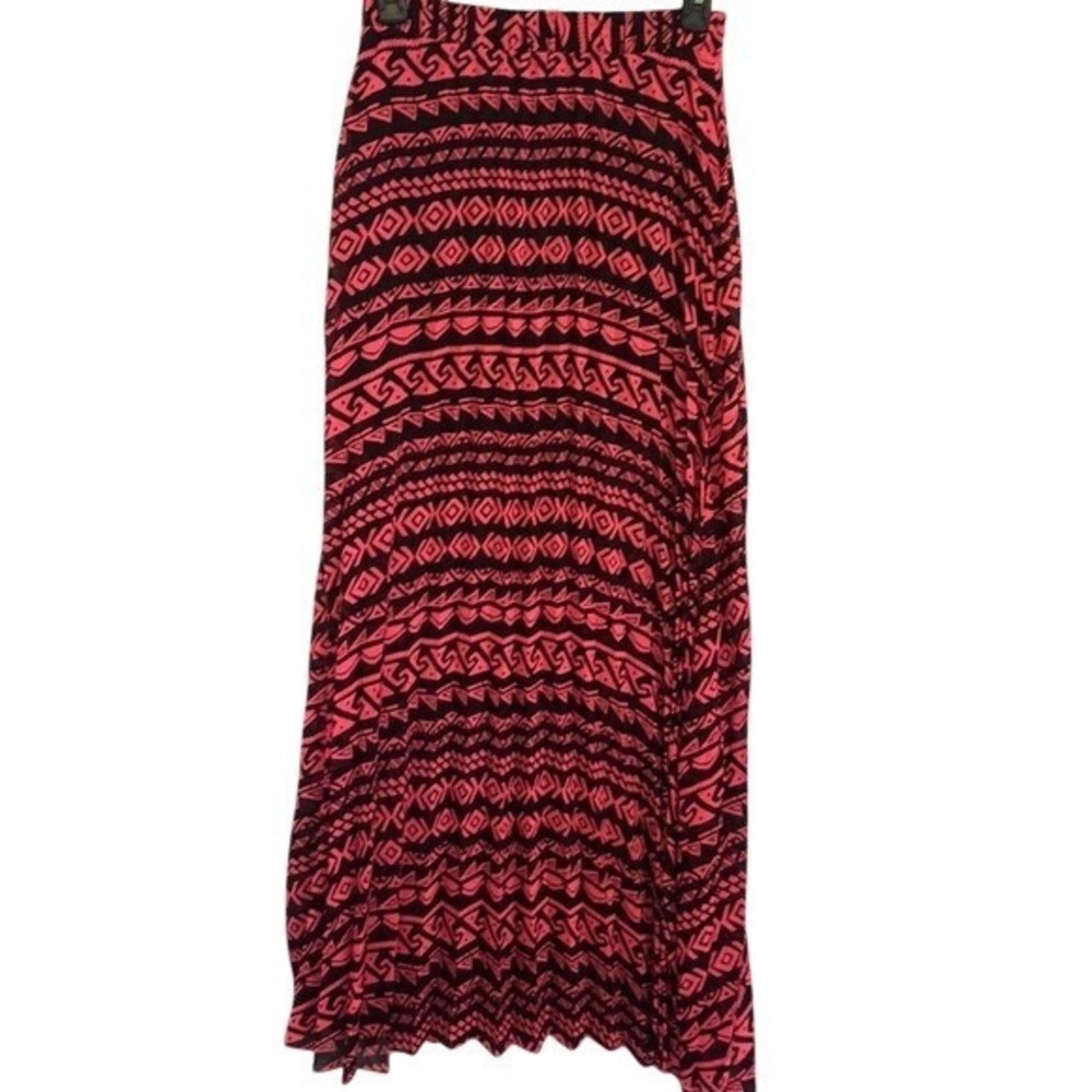 Sarah la USA Pink Black Geometric Tribal Print Pleated Maxi Skirt KSS8045-B M